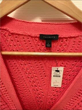 Talbots Coral Openwork V-Neck Sweater